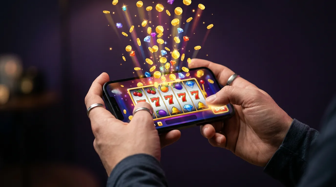 Sweepstakes casino apps displayed on smartphone screens showing slot games and free coins