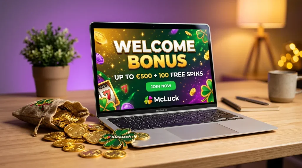 McLuck casino style with gold coins and welcome bonus