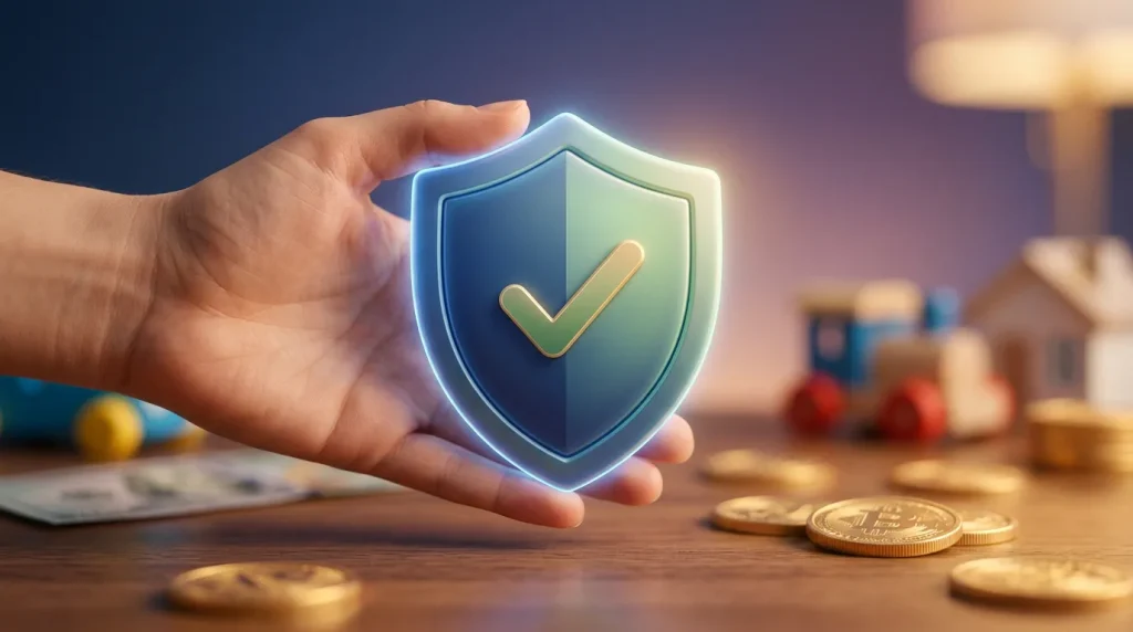 Shield icon protecting player with responsible gaming symbols