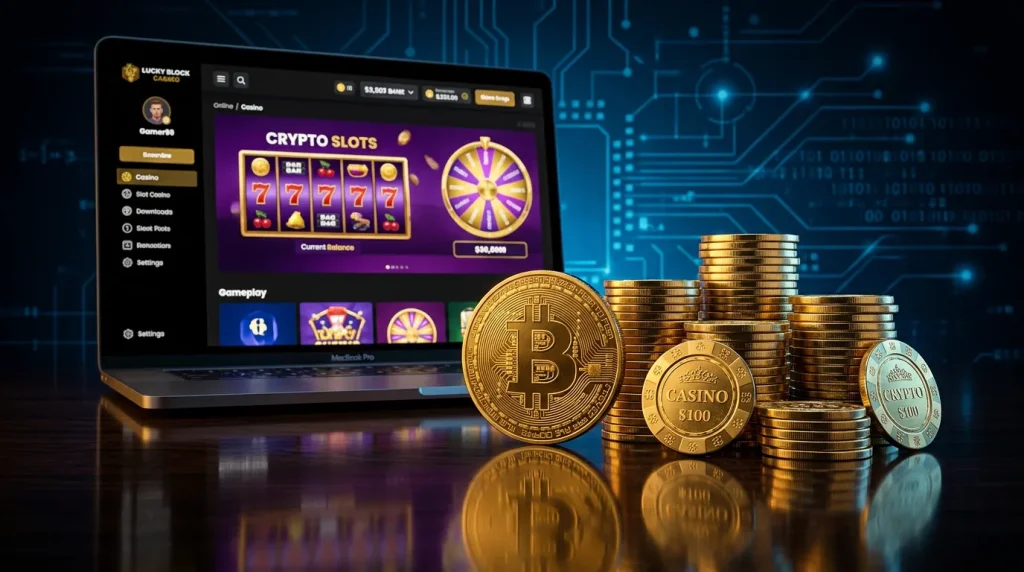 Stake.us logo style with Bitcoin and gold coins